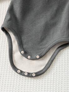 Cozy Pixies Baby Mädchen einfarbig Kontrast Strick weich Stehkragen Langarm Herbst Winter Bodysuit 2er Set - Schwarz - Übersicht 4