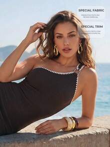 CAJUNI Vacation Beach Colorblock Trim Mini Dress - Brown - View 8