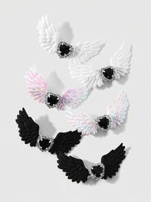 ROMWE Kawaii 2款獨特時尚復古彩色多色天使之翼水鑽愛心髮夾 DIY鴨嘴夾側夾組合套裝，節日禮物 - 黑白色-61 - 查看 1