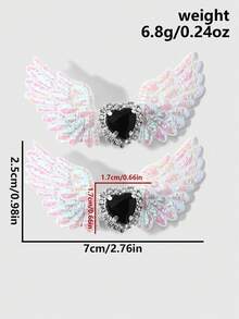 ROMWE Kawaii 2款獨特時尚復古彩色多色天使之翼水鑽愛心髮夾 DIY鴨嘴夾側夾組合套裝，節日禮物 - 黑白色-61 - 查看 12