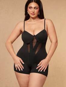 SHEIN BAE CURVE Plus Size Women's Black Cup Strap Short Jumpsuit - Black - View 6
