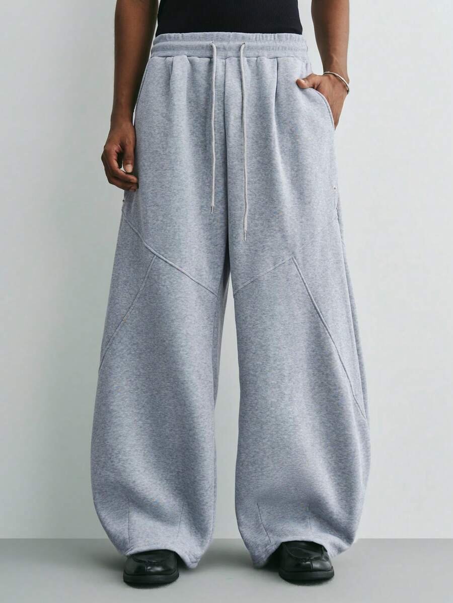 Sonviro Men's Solid Color Drawstring Waist Pockets Casual Wide Leg Sweatpants Men Grey Flared Oversized Bottom For Flare Sweats Joggers Baggy - Light Grey - View 1