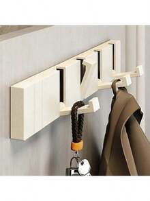 A Thick, Foldable Cream White Aluminum Alloy Hook Shelf With 3/4/5/6/7/8 Hook Options, Wide And Thick Hooks With Strong Bearing Capacity, 75° Upward Tilt Design To Prevent Clothes And Items Methods: Hole-Free Adhesive Or Drilled Screw - Cream White - View 3