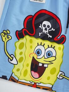 SpongeBob SquarePants | SHEIN Men's Summer Casual Cartoon Print Shorts - Blue - View 5