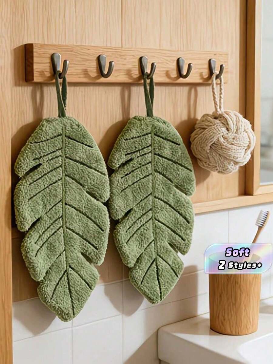 These Towels Feature A Banana Leaf Pattern Design, Made Of Soft And Absorbent Coral Fleece Material. They Are Very Suitable For Bathroom, Kitchen And Home Use, Making A Great Gift. - Multicolor - View 1