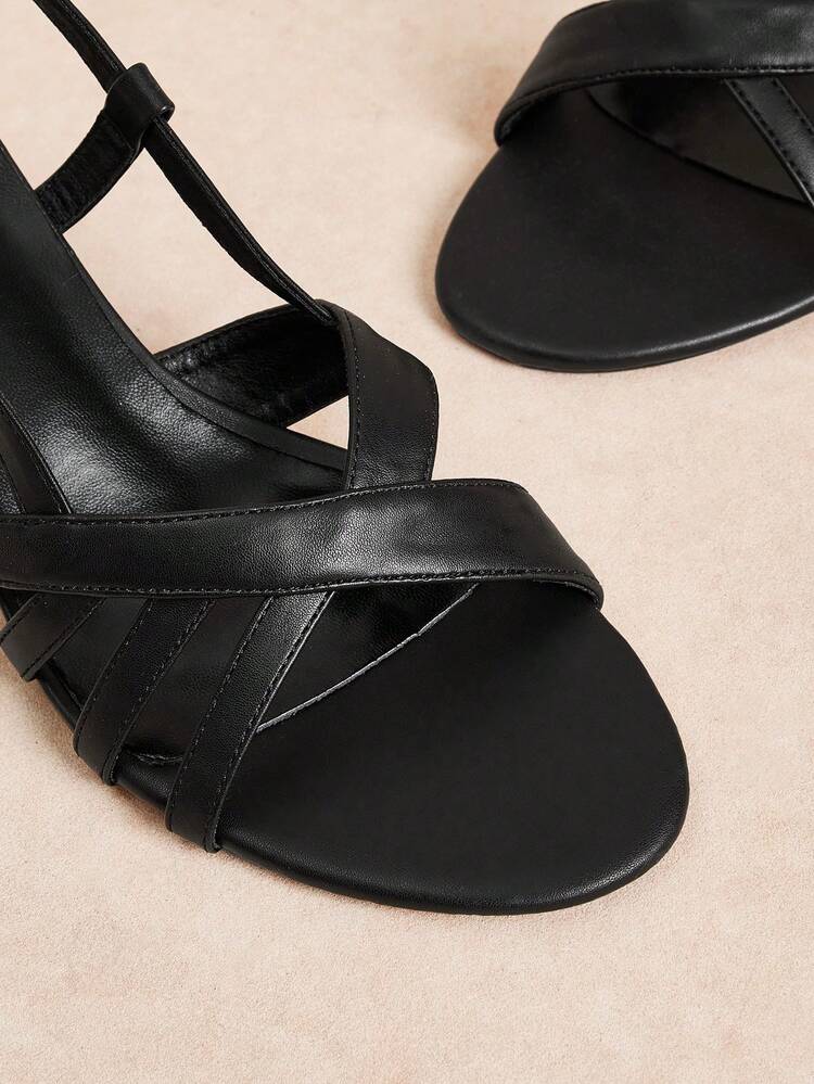 Rosivie Women's Summer Cross-Buckle Open-Toe High-Heeled Sandals - Black Comfortable Daily Commuter And Vacation Women's Shoes - Black - View 5