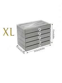 1Pc, 5-Layer Velvet Jewelry Box Drawer, Necklace, Earring And Ring Storage Box, Large-Capacity Portable Jewelry Storage Box, Bathroom Storage Box, Desktop Storage Box, Three-Layer Acrylic Velvet Jewelry Box, Ladies' Gift. - Multicolor - View 10