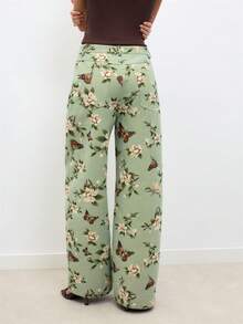 Nöista High-Waisted Wide-Leg Pants With Hazy Green Floral Print. Comfortable, Versatile And Stylish. - Green - View 4