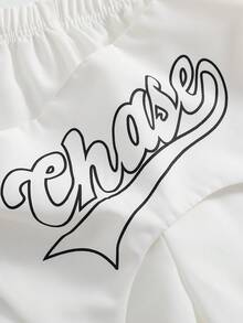 SHEIN 青少年女孩字母印花彈性腰解構設計寬腿長褲 - 白色 - 查看 4