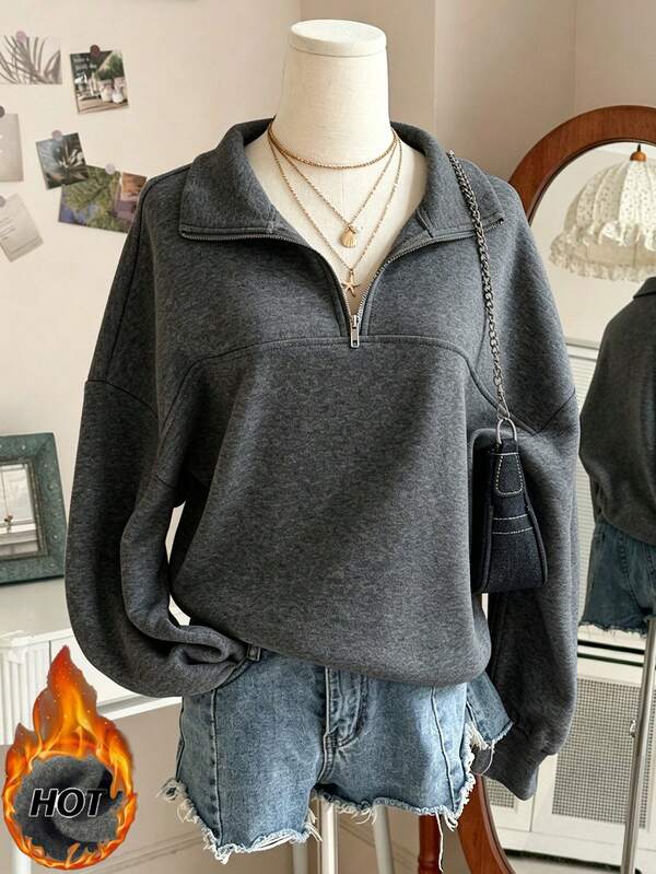 Lalippa Sweatshirt Wanita Longgar dengan Kerah Resleting