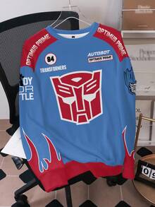 Transformers X SHEIN كنزة رجالية بطباعة حروف وأرقام كاجوال متعددة الاستخدامات للارتداء اليومي بأكمام طويلة - أبيض - مشاهدة 1