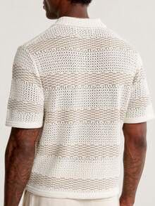 AKNOTIC Camiseta de punto de manga corta con bloques de color y rayas para hombre - Albaricoque - Ver 4