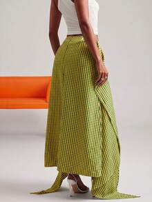NYA SZN Skirt Maxi Length Gingham Tiered Layered Fit And Flare Plaid Picnic Brunch Casual Everyday Street Style Summer Statement Unique Blue Outfits For Women - Yellow - View 6