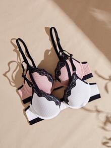 Lullawish 2pcs Lace Eyelash Underwire Push-Up Bra For Small Chest - Multicolor - View 1