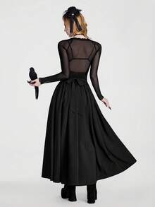 Breakform Gothic Halloween Sexy Dark Romantic Lace-Panel Sheer Black Top/T-Shirt – Versatile & Slimming Fit - Black - View 2