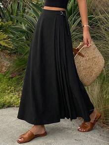 DAZY Women's Solid Color Pleated Casual Versatile Date/Travel Mini Skirt Summer - Black - View 8