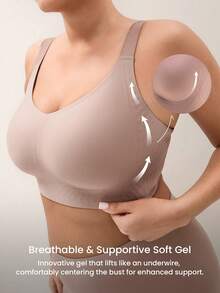 LUVLETTE Große Größen Nude kabelloser Lounge-BH mit voller Abdeckung, nahtlos, mit seitlicher Stütze, Bralette, nicht durchscheinend, für Workout und Sport, Basic-BH in SizeFreedom - Aprikosenfarben - Übersicht 3