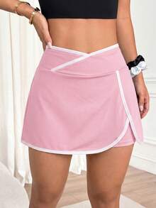 Slayform Slayform Summer Contrast Trim Sports Skort Gym Formal Baby Pink Athleisure - Baby Pink - View 5