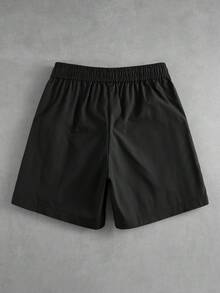 ROMWE MEN Pantalones cortos casuales de uso diario con cintura de cordón y bloques de color para hombres - Negro - Ver 3