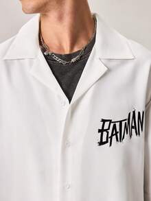 Strevion BATMAN 男士簡約休閒蝙蝠俠字母印花短袖襯衫 - 白色 - 查看 8