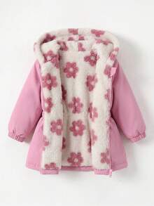 SHEIN Babygirl Reversible Floral Print Hooded Jacket, Autumn/Winter - Pink - View 4