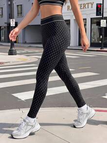 Slayform Slayform Women's Polka Dot Print High Waist Daily Fitness Sports Leggings - Black - View 5
