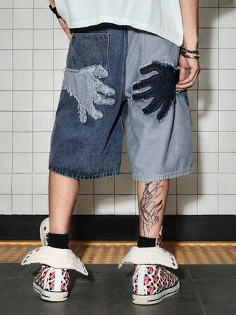 Street Life Herren Kontrastfarben Handtaschen Lässig Denim Shorts