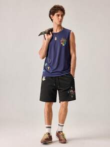 Strevion Men's Casual Versatile Harry Potter Four Houses Emblem Print Shorts - Black - View 7
