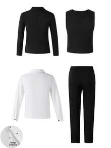 Teen Boys Gentleman Suit, Loose Preppy Casual, For Back‑To‑School, Outdoor, Daily - Black - View 2