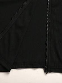 SHEIN 青少年女孩秋季休閒刺繡細節夾克 - 黑色 - 查看 9