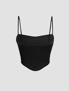 SHEIN MOD Biack Summer Solid Ruched Asymmetrical Hem Top - Black - View 4