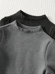 Cozy Pixies Baby Mädchen einfarbig Kontrast Strick weich Stehkragen Langarm Herbst Winter Bodysuit 2er Set - Schwarz - Übersicht 6