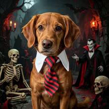 PETSIN 1PC Gentle Suit Collar Pet Tie Collar / Soft Smooth Woven Cloth White Shirt Collar Design Two Style Prints Halloween Pumpkin Spider Web Ghost Pattern & Classic Red Black Stripe - Multicolor - View 14