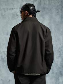 INCRYTM Jaqueta Casual Solta com Zíper e Gola Padre para Homens - Preto - Visão 2
