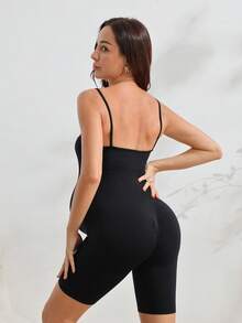 SHEIN Suprenx Maternity High Waist Elastic Belly Support Shorts, With Expandable Belly Panel, Yoga Activewear, Christmas Edition, For Mom Gym Going - Black - View 2