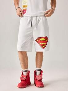 Strevion SUPERMAN Men's Loose Superhero Graphic Print Casual Sports Shorts, Summer - White - View 4