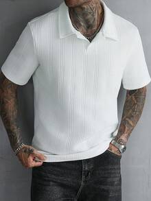 Manfinity CasualCool 男士紋理布料成熟休閒短袖 Polo 衫 - 白色 - 查看 4