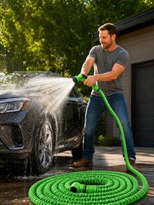 Selang Taman yang Dapat Ditarik dan Diperpanjang 7,5-60M dengan Nozzle Semprotan yang Dapat Diatur 7-in-1, Pipa Air Fleksibel dan Tahan Lama dengan Konektor Fitting untuk Mencuci Mobil, Menyiram Rumput, Memandikan Hewan Peliharaan, dan Penggunaan Sepanjang Musim. - hijau - View 4