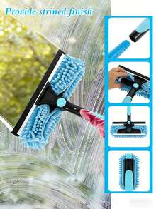 2-In-1 High-Rise Window Cleaning Kit With 10 Extension Rods For High-Rise Glass Wipe And Scraper, Reusable Microfiber Pad, No Power Required, Machine Washable, Ideal Mother's Day Gift - Multicolor - View 4