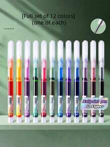 Pulpen Gel Rollerball 12 Warna, Pulpen Ballpoint Tinta Berwarna, Untuk Melukis, Menggambar, dan Penggunaan Kantor - Set - View 1