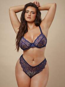 SHEIN BAE CURVE 6pcs Plus Size Women Lace Underwire Bra Set - Multicolor - View 10