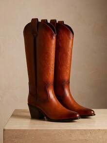 Women Knee-High Boots - Brown - View 1