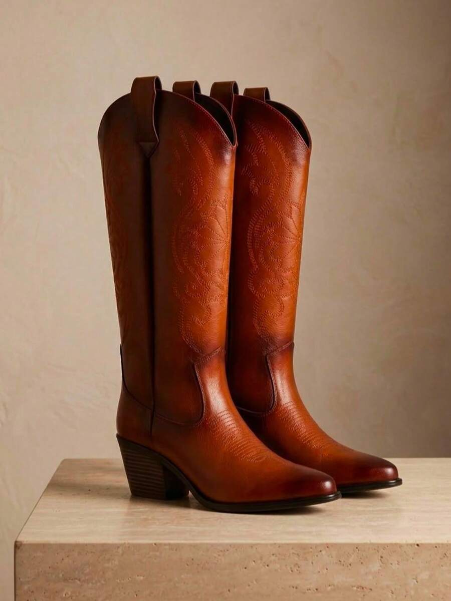 Women Knee-High Boots - Brown - View 1