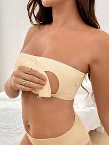 Moonlight&Mama EasyComfort Chic Maternity Nursing Bra, Bandeau Style, Front Closure, Double Layer, Casual Comfortable Base Layer For Pregnancy And Postpartum - Apricot - View 1