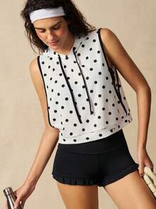VARSIVA Camiseta deportiva sin mangas con capucha y cordón ajustable con estampado de lunares para mujer - Blanco y Negro - Ver 9
