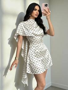 SHEIN 女款優雅波點印花短洋裝，夏季 - 彩色 - 查看 3