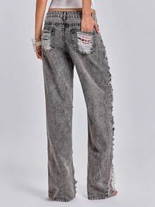 ACID BLVD Jeans Skinny de Cintura Ultra Baja con Estilo Callejero Y2K Hot Girl, Rasgados, Desgastados y Lavados para Primavera/Verano - Negro - Ver 2