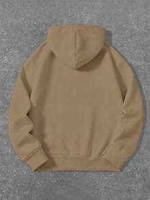 Manfinity Dauomo Men's Solid Color Drawstring Hooded Zip-Up Casual Everyday Long Sleeve Sweatshirt - Coffee Brown - View 2