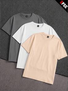 Manfinity VCAY Men's Solid Color Minimalist Crew Neck Casual Short Sleeve T-Shirts 3-Pack - Multicolor - View 1