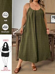 SHEIN CURVE+ Vestido casual suelto con tirantes finos y espalda descubierta con estampado de árbol, adecuado para vacaciones y playa en tallas grandes - Verde - Ver 9